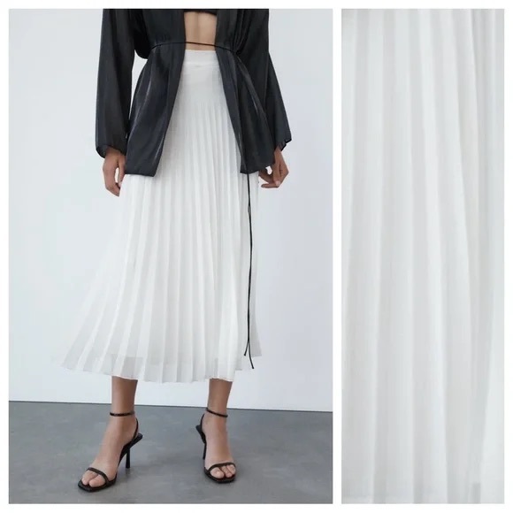 NWOT ZARA White Pleated Midi Skirt - Picture 2 of 6